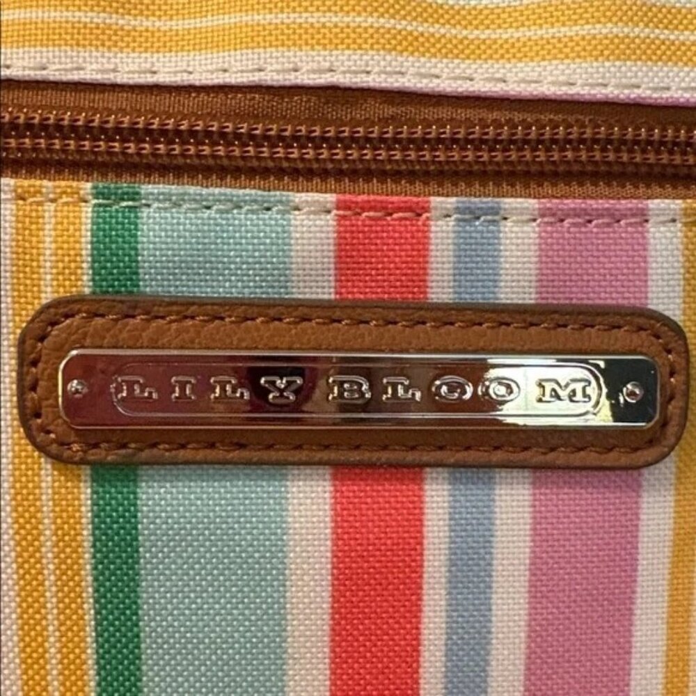 Lily Bloom Striped Tote Bag Recycled Material Multicolor With Brown Handles & Fl - Picture 2 of 8